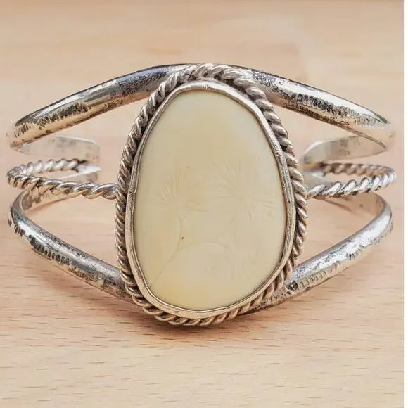 Navajo White Bone Sterling Silver Twisted Rope Cuff Bracelet Small 6.5in - Picture 2 of 9
